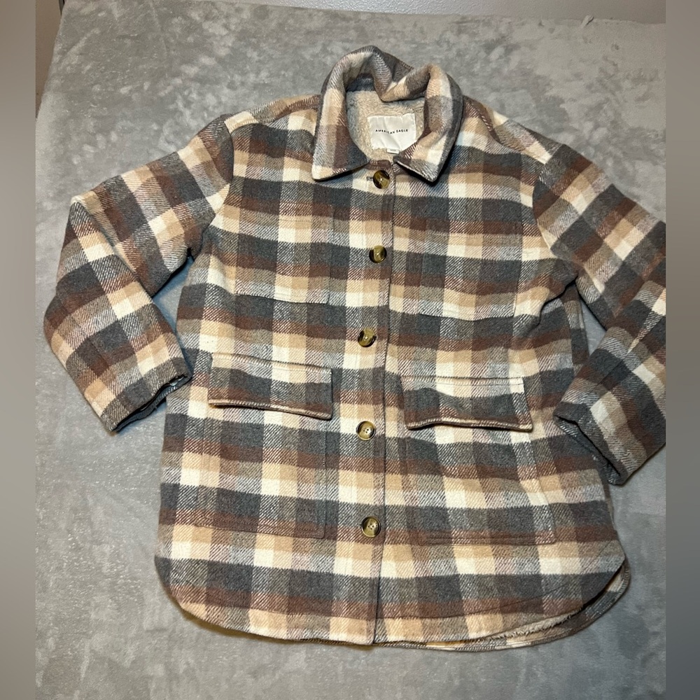American Eagle Plaid Sherpa Coat Women’s Size Medium